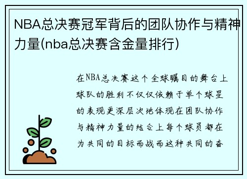 NBA总决赛冠军背后的团队协作与精神力量(nba总决赛含金量排行)